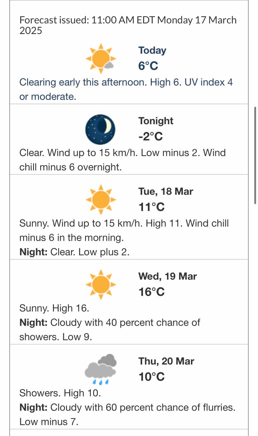 march 18 weather toronto